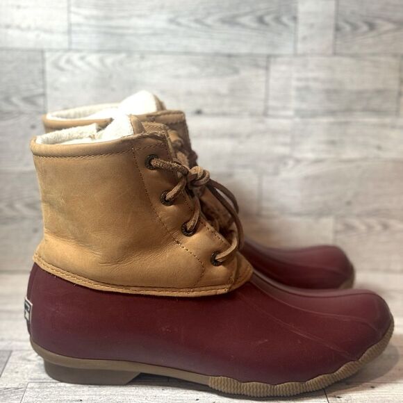 Sperry Duck Boots Dark Red and tan size 7.5 - Picture 1 of 12